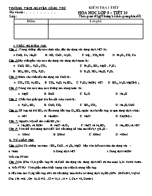 Đề kiểm tra một tiết môn Hóa học Lớp 9 - Trường THCS Nguyễn Công Trứ